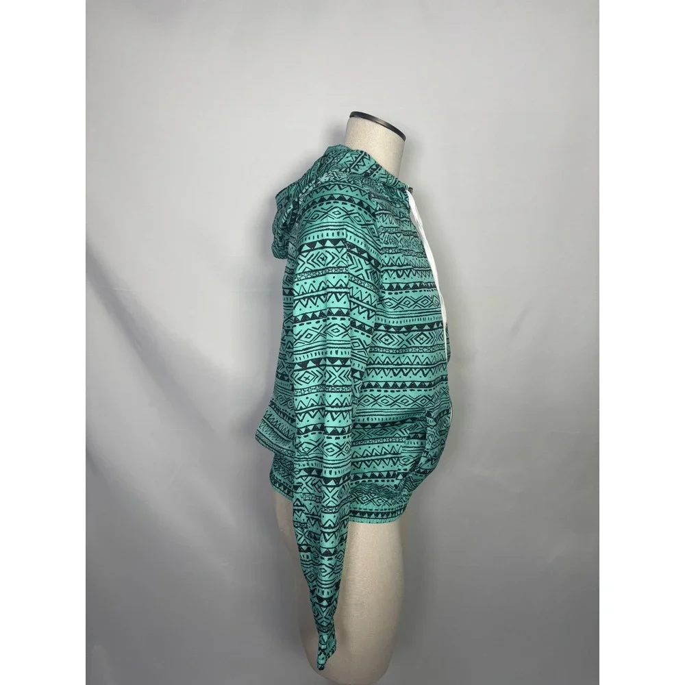 Zine women's Teal Athletic Aztec‎ full zip hooded windbreaker jacket size Large
